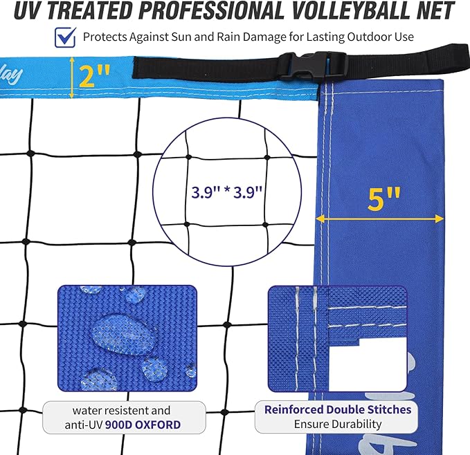 Outdoor Portable Volleyball Net Set for Backyard Beach with Adjustable Heavy Duty Poles, Durable Net, PU Volleyball & Pump, Carry Bag