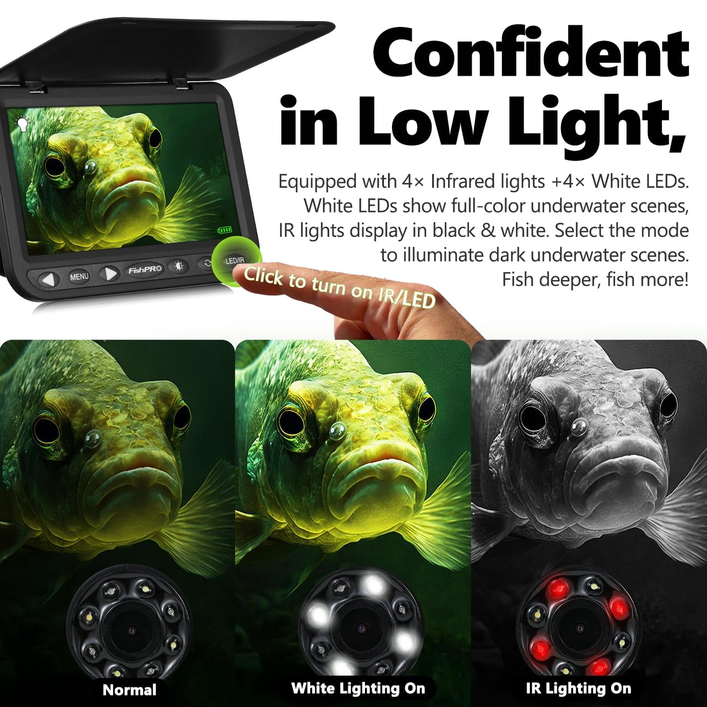 [FishPRO® 2026 Upgrade] NO.1 HD 1080P Underwater Fishing Camera 7'' IPS- w/10,000mAh (Ease to Use) N/DVR Ice Fishing Camera, Fish Finder Camera for Ice Lake Boat Fishing w/USB-C, LED+IR, 82ft