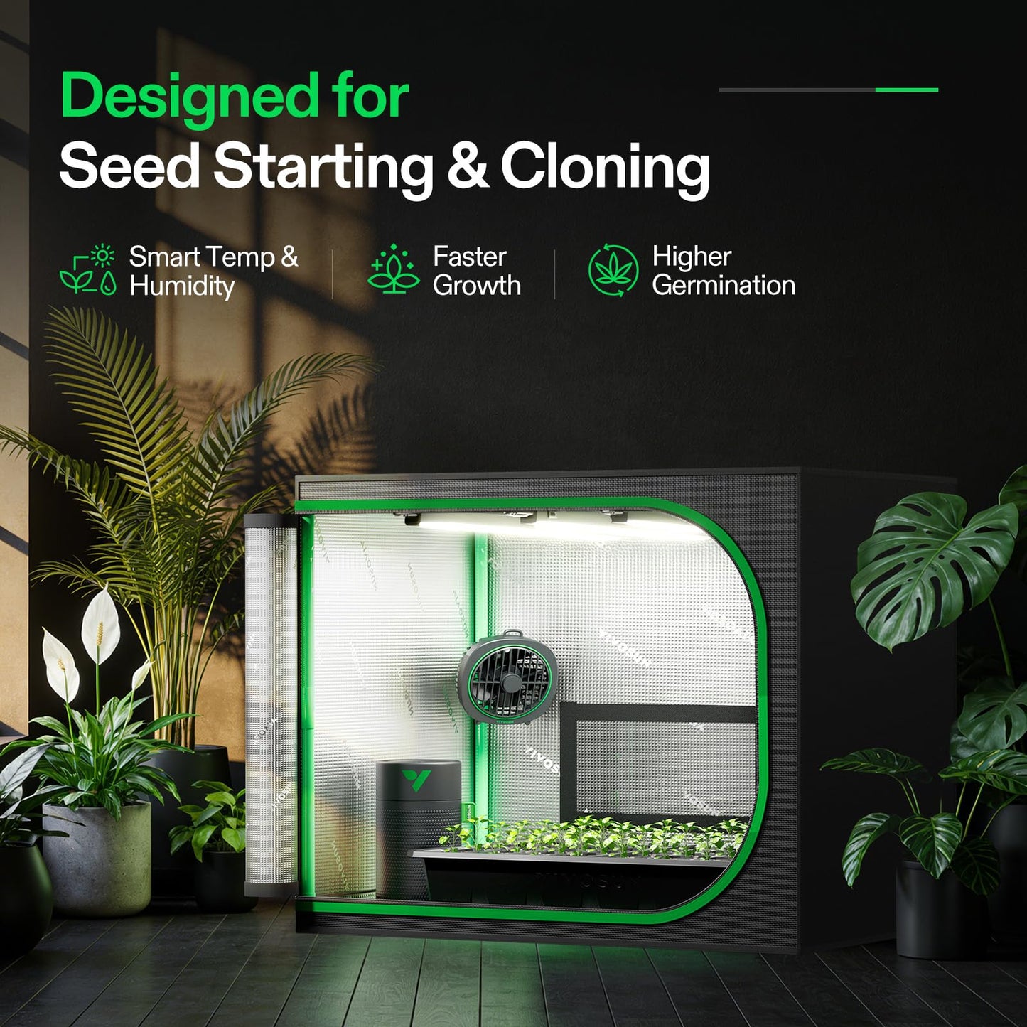 VIVOSUN Clone Tent Kit 24" x 16" x 20", with T5 Full-Spectrum Grow Light, Seed Starter Tray, Heat Mat, AeroStream U075 Humidifier, and AeroWave D4 Clip Fan, for Indoor Plant Germination, Cloning