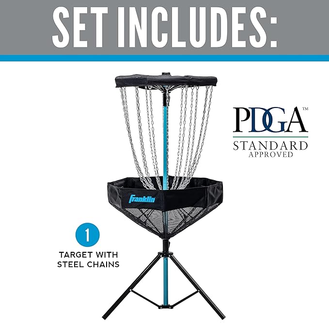Franklin Sports Disc Golf Baskets - Portable Disc Golf Target with Chains Included - Disc Golf Basket Stand Equipment for Hole + Course Creation