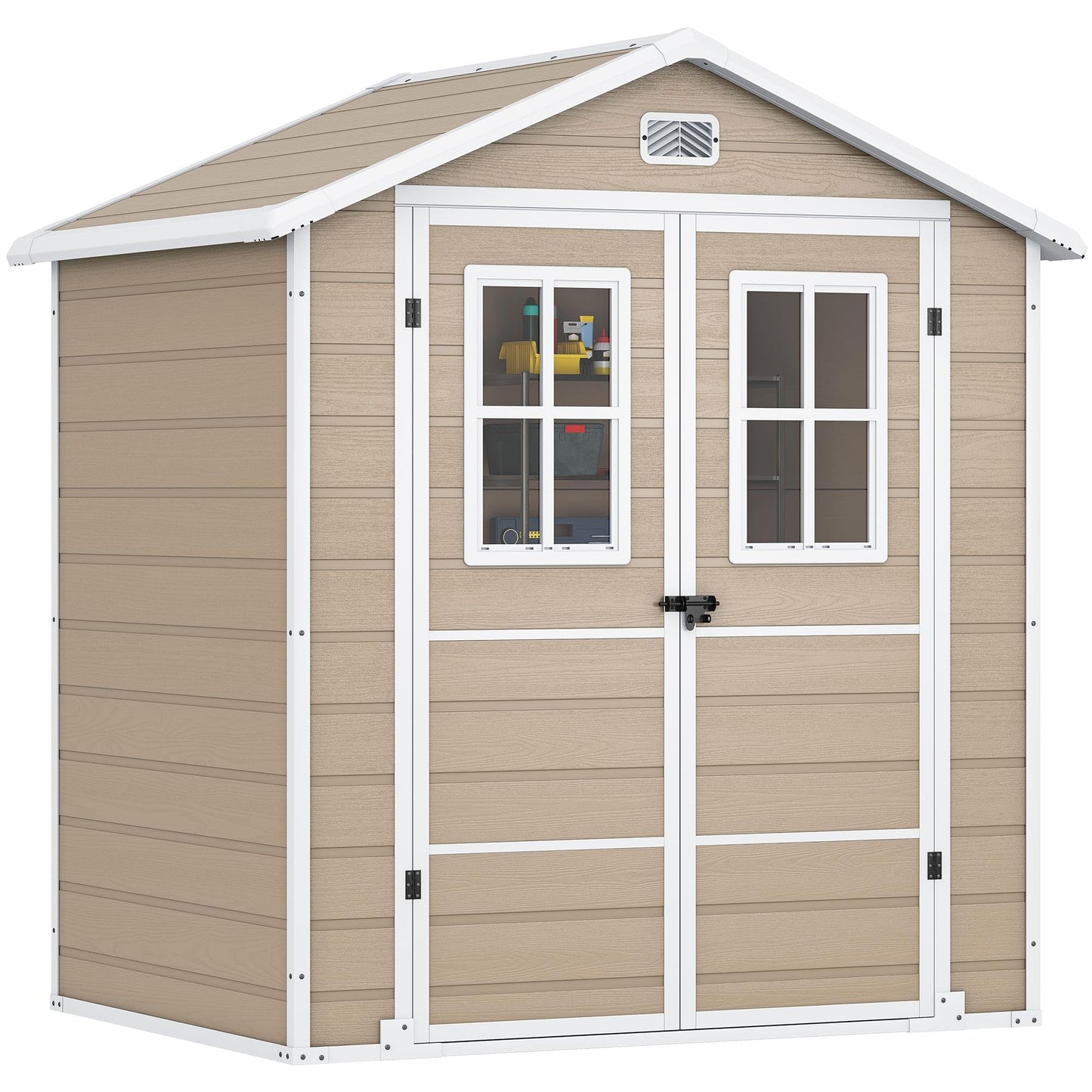 DWVO Outdoor Storage Shed 6x4.4ft Plastic Garden Tool Shed with 2 Vision Windows, Double-Wall Outside Shed for Mower Lawn, Garden Tool for Backyard Lawn Patio, Lockable