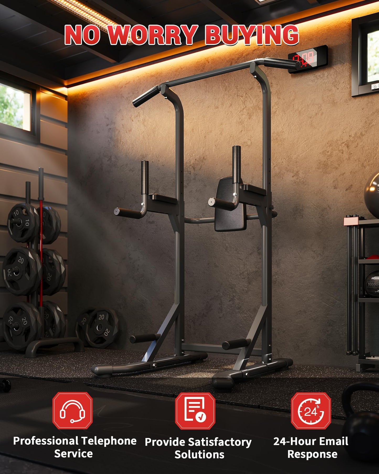 Multi-Function Power Tower 5-Level Adjustable Height Pull Up Bar Dip Station for Adult Home Gym, Heavy Duty Fitness Equipment for Pull-Ups, Chin-Ups, Knee & Leg Raises, Core Strength Training
