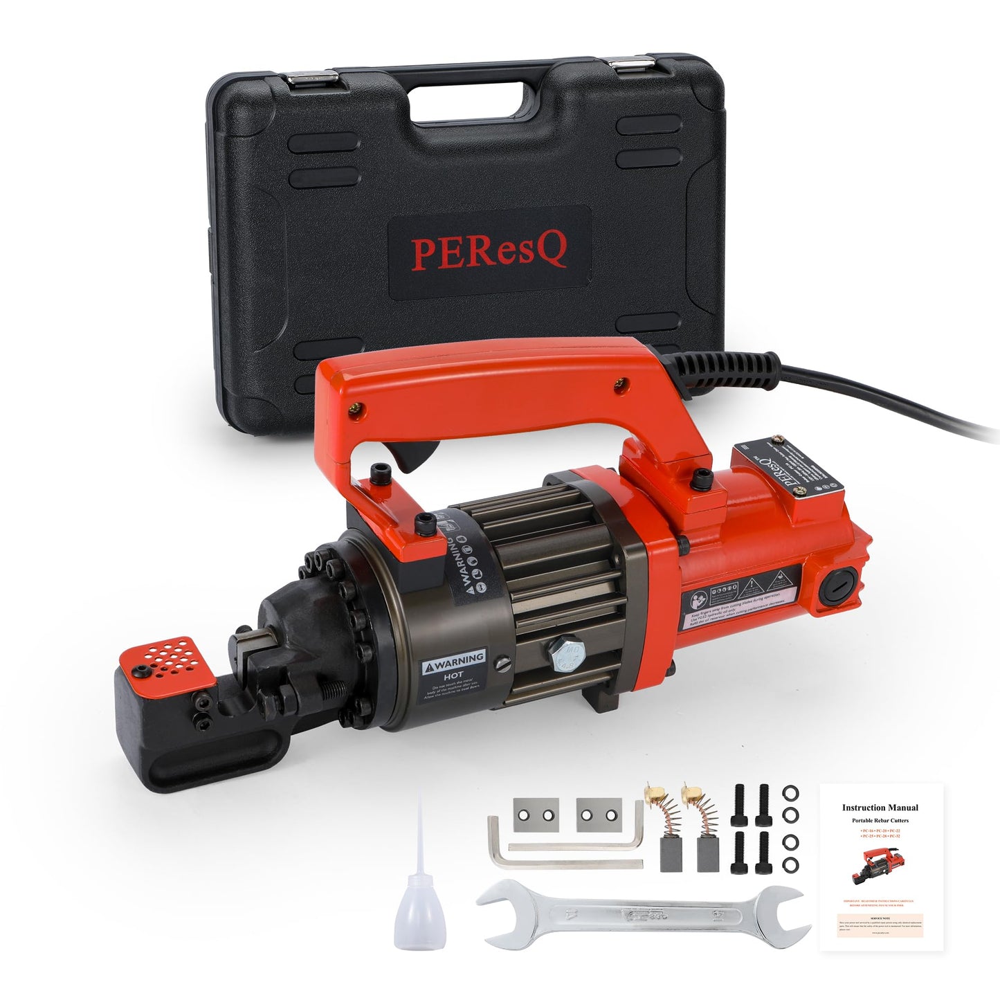 PEResQ Electric Hydraulic Rebar Cutter, 1000W 120V Corded, Portable Steel Bar Cutter, 5/8" (#5) 4-16mm Capacity, Cutting Speed 1s, Lightweight 16.5 lbs, Model PC-16 (Orange-16)