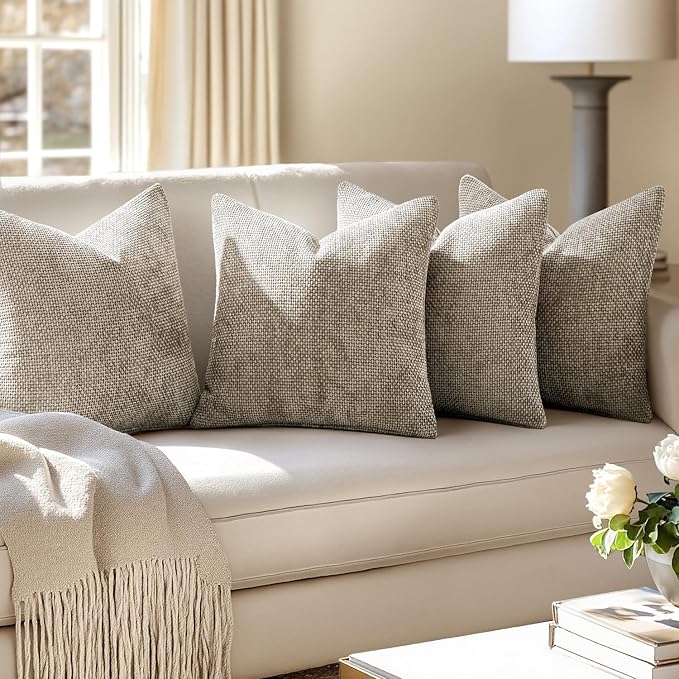 MIULEE Pack of 4 Couch Throw Pillow Covers 22x22 Inch Khaki Soft Decorative Chenille Pillow Covers Farmhouse Accent Cushion Covers for Boho Home Decor Sofa Bedroom Living Room