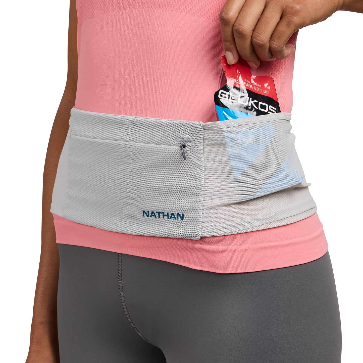 Nathan Zipster Max Running Belt, Running Belts for Women and Men, Bounce-Free Waist Pack with Extra Large Zipper Pocket, Smartphone Storage, Walking, Gym, Hiking - Vapor Grey/Sailor Blue - Large