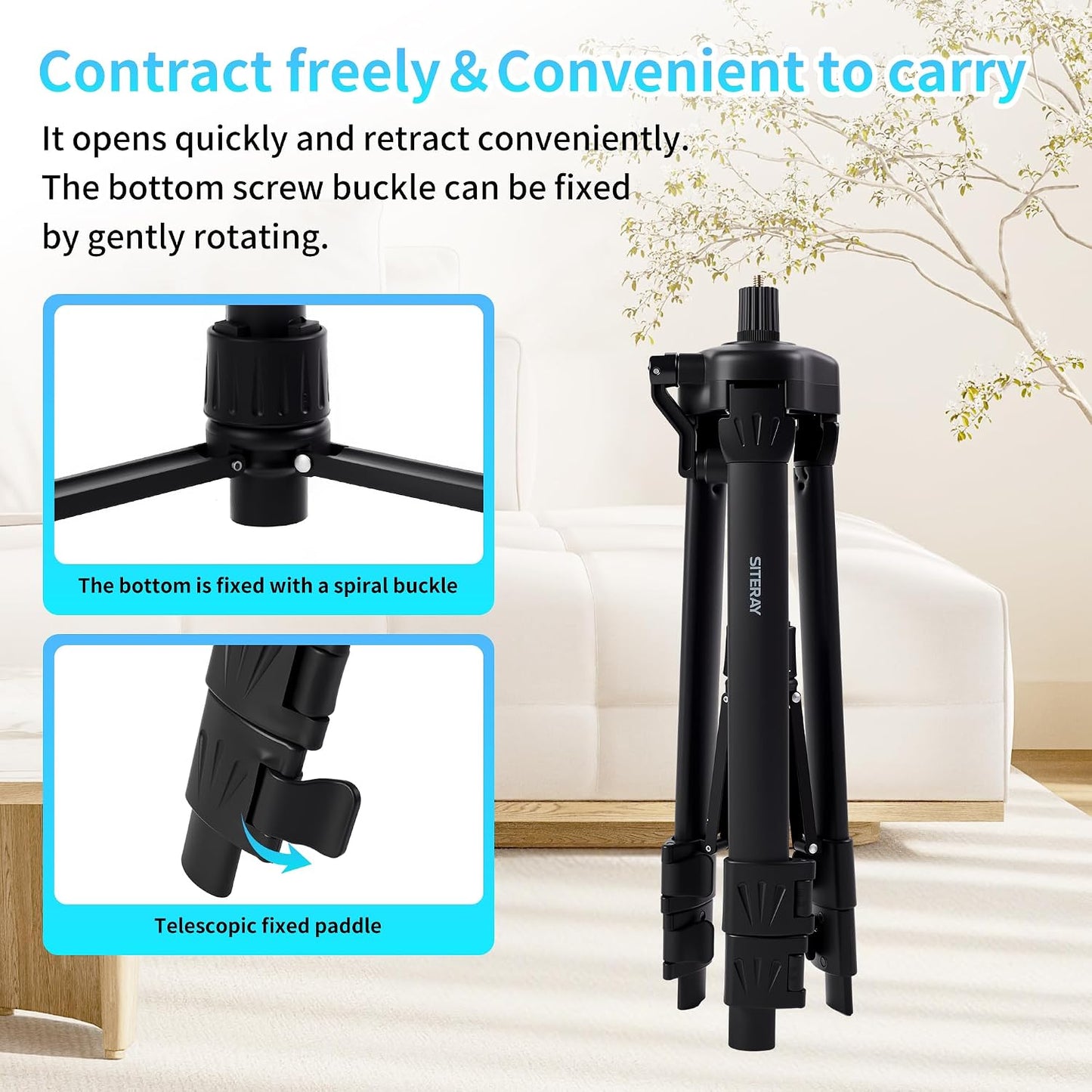 SITERAY 39 Inch 1/4"-20 5/8" Portable Tripod, Lightweight Adjustable Stand with Horizontal Bubble Level, & Thread Mount