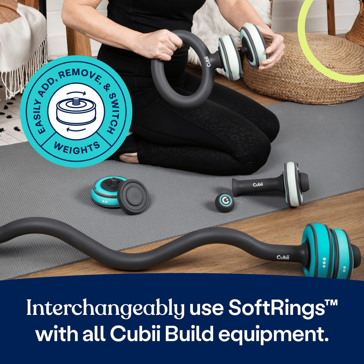 Cubii Build Adjustable Kettlebell Set - Includes Two Cubii SoftRings Removable Interchangeable Soft Weights