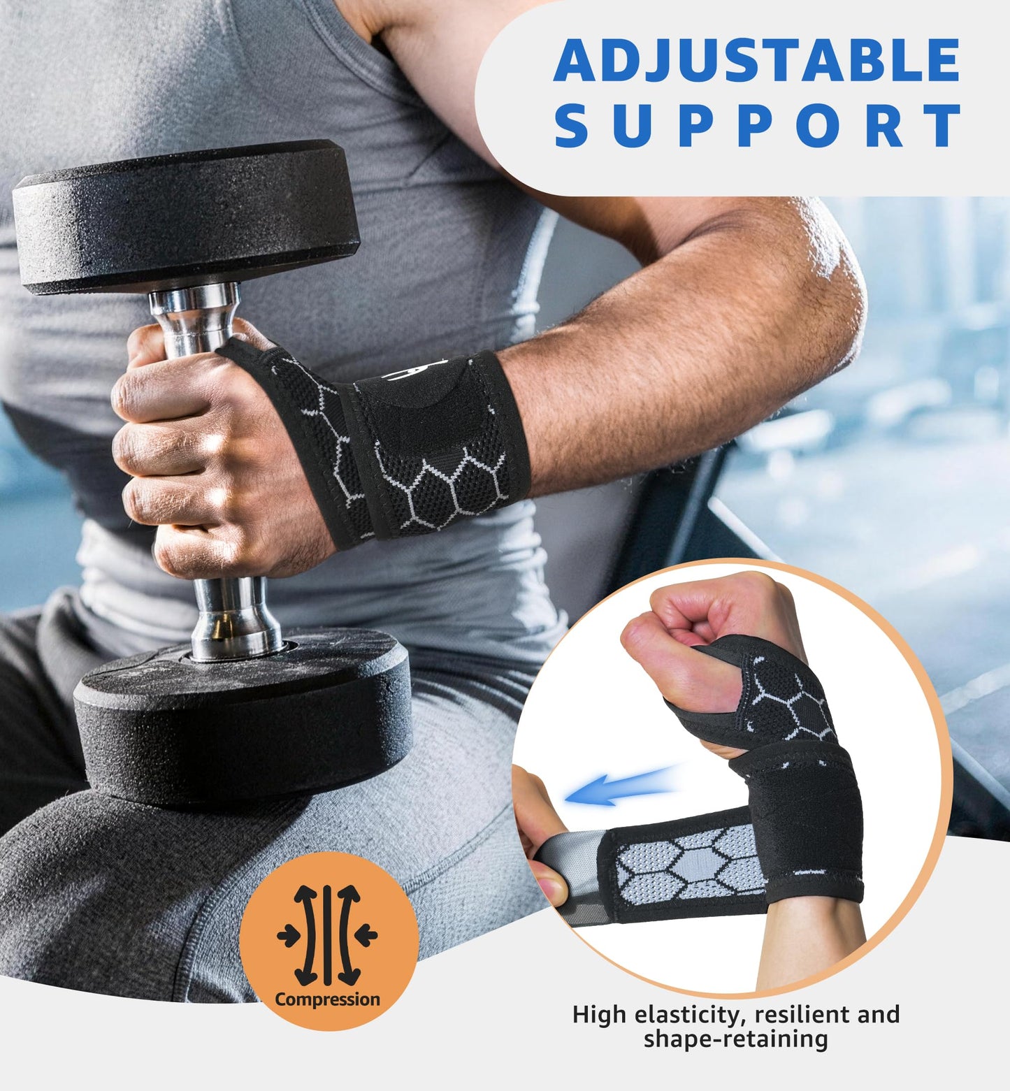 HiRui Upgraded 3D Knit Breathable Wrist Brace Wrist Wrap, Extended Length Adjustable Compression Strap, Elastic Support for Wrist Pain Relief, Carpal Tunnel, Sports, Gym & Daily Use (1, Black)