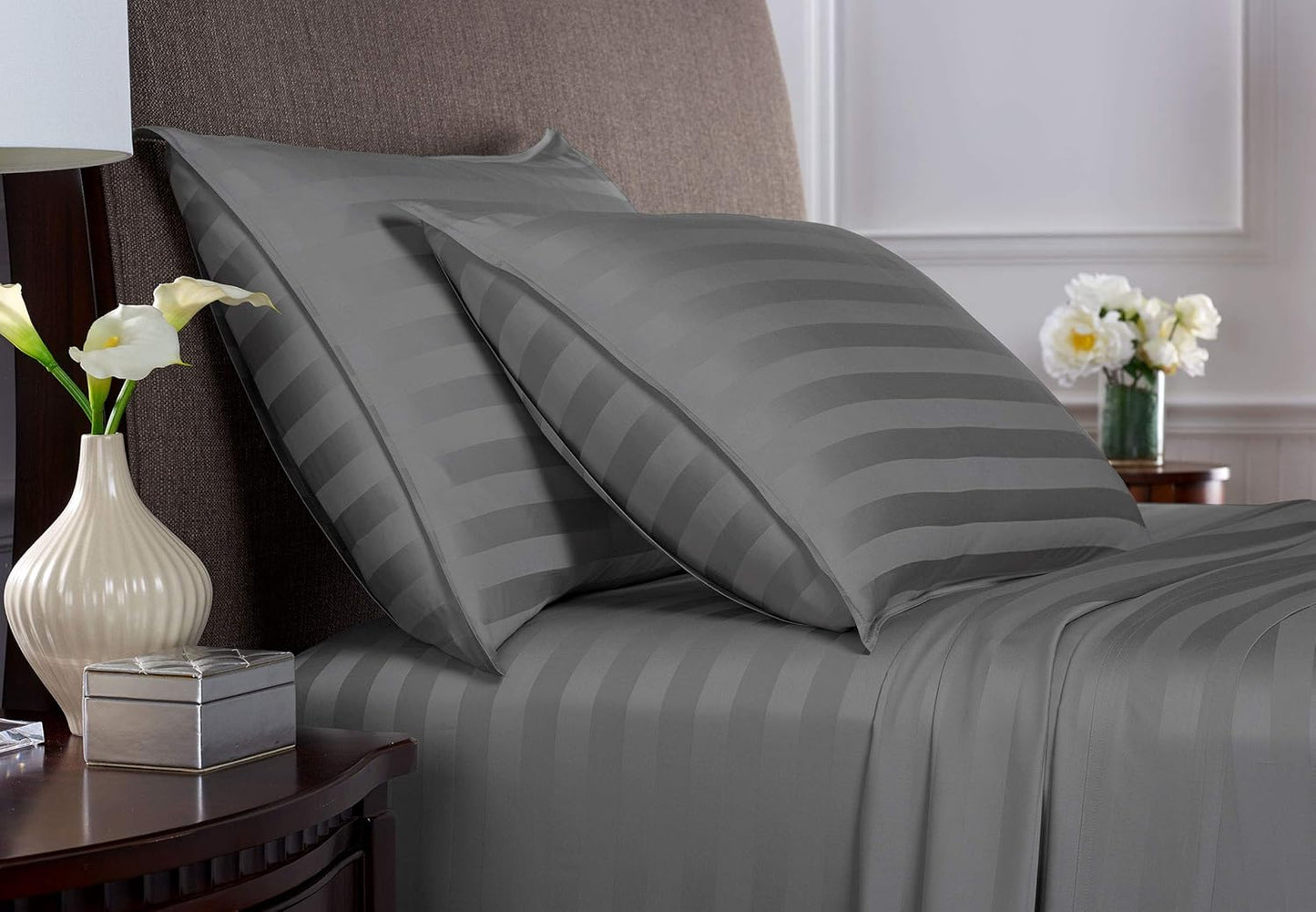 Pure Bamboo Full Bed Sheet Set - 100% Organic Viscose, Luxuriously Soft & Cooling | Jacquard Stone, Double Stitching