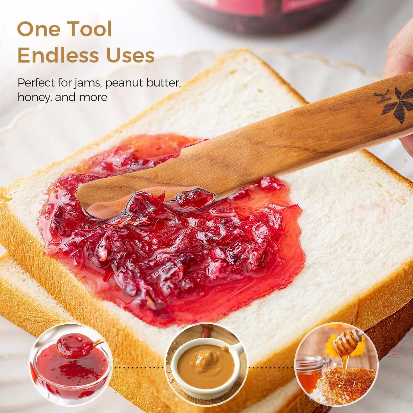 Skiennix 2 Pack Spurtle Set - Danish Dough Whisk & Jar Spatula in Solid Teak Wood for Bread Making