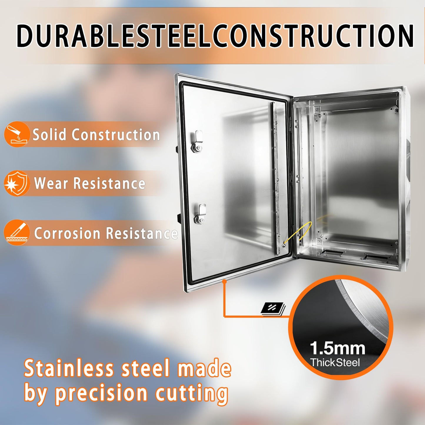 NBCYUNER Stainless Steel Electrical Enclosure 24x24x12 Inch NEMA 4X Enclosure 304 Stainless Steel Box IP66 Waterproof and Dustproof Metal Box