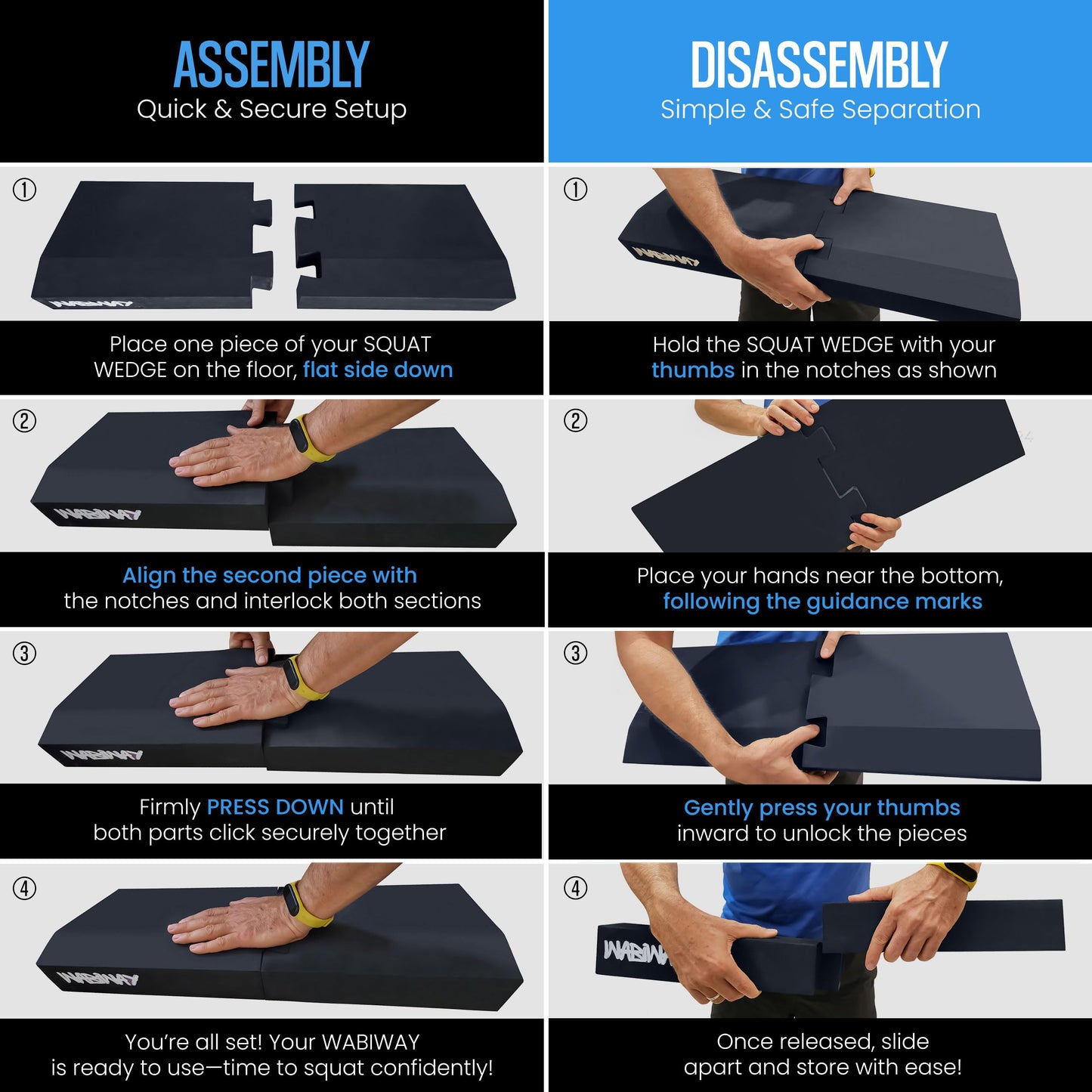 WABIWAY Squat Wedge Block – 2-in-1 Heel Elevated Slant Board for Squats & Calf Raises – Lightweight, Non-Slip EVA, Portable Workout Wedge for Strength & Recovery