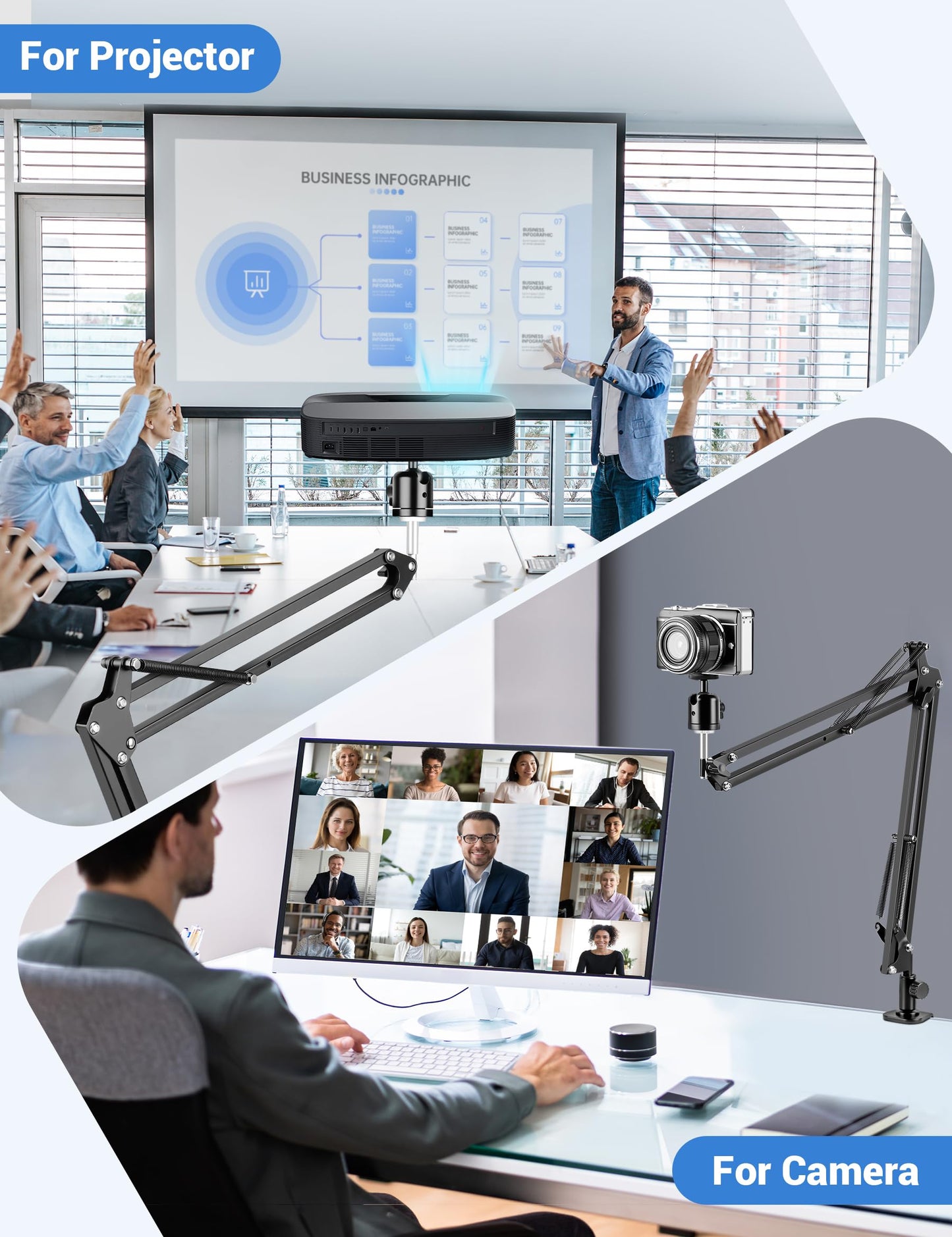 Evekea Overhead Camera Mount, Desk Camera Mount with 360° Adjustable Arm and Phone Holder for DSLR Cameras/iPhone/Webcam/Ring Light, Desk Phone Stand for Video Recording,Zoom Meeting,YouTube,TikTok