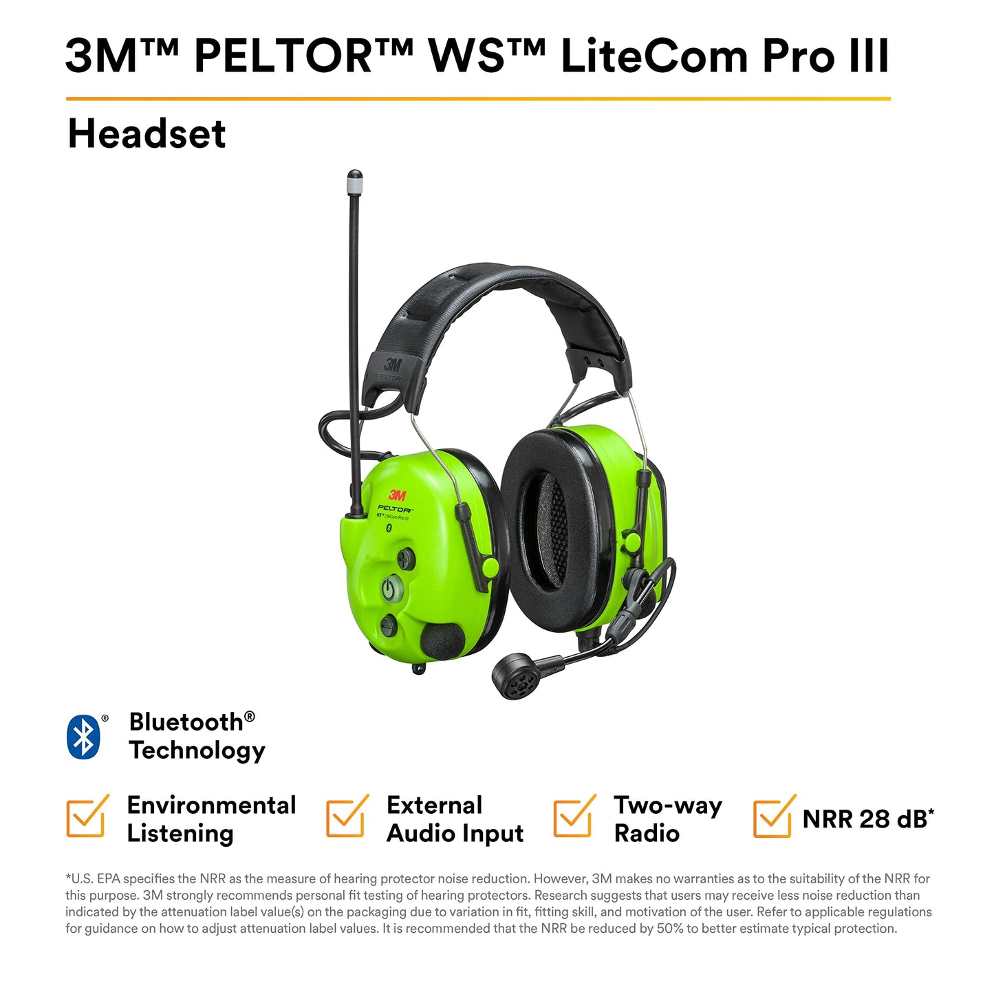 3M PELTOR WS LiteCom PRO III Headset, Headband, MT73H7A4D10NA GB, 1EA/Case