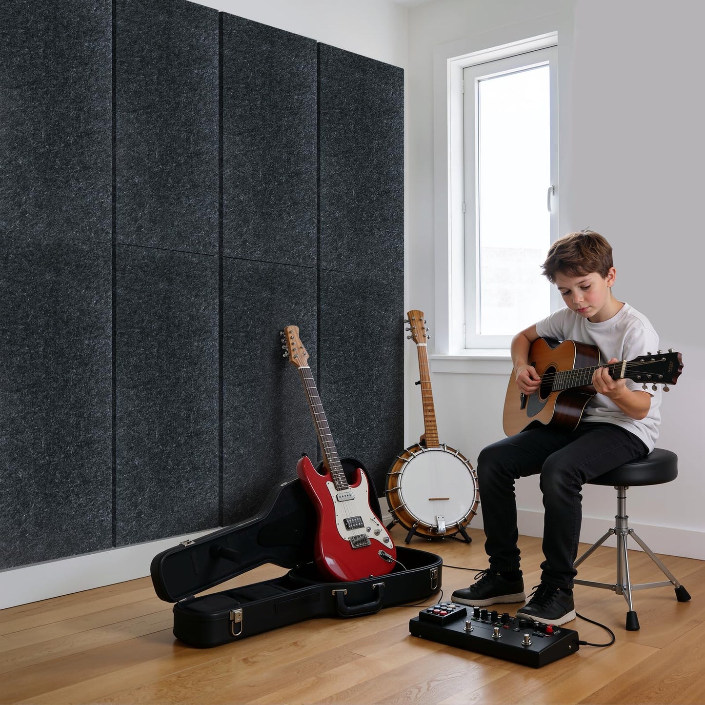 4 PCS Acoustic Panels, 47.2" x 23.6" Self-Adhesive Soundproof Wall Panels, High Density Noise Absorption Panels (Dark Grey)