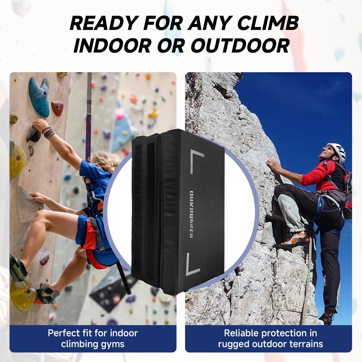 DRKSBESTO Tri-Fold Rock Climbing Crash Pad w/Adjustable Backpack Straps – Supplemental Bouldering Crash Pad – Durable Climbing Crash Pad, Lightweight & Portable – Folded Size 39"x24"x12"