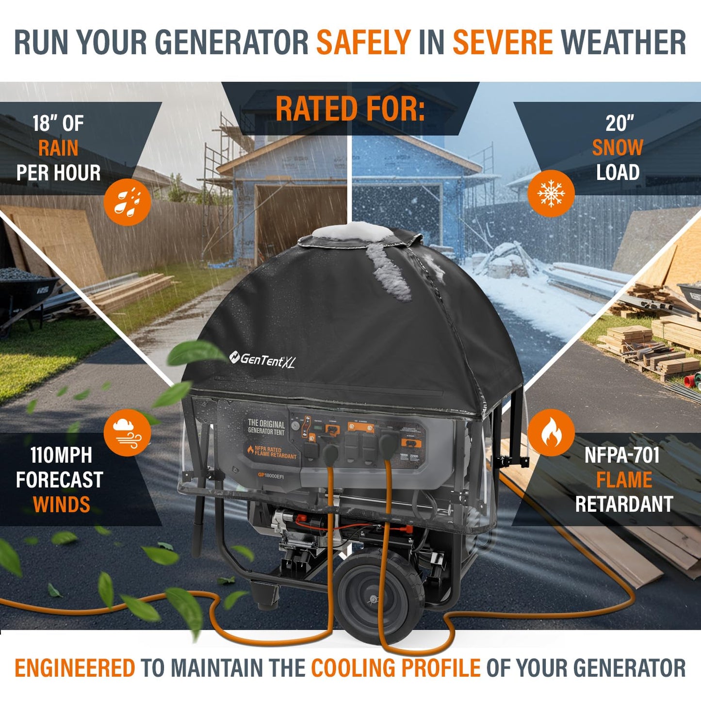 GenTent XL Open Frame Running Cover – Universal Kit Generator Tent for Larger Generators (Black, XL - Standard)
