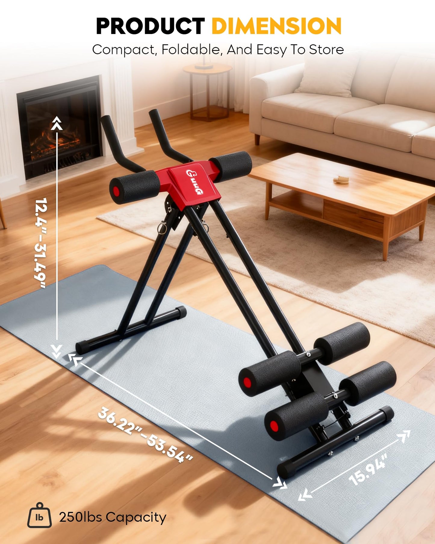 GuuG Ab Machine Ab Workout Equipment : Adjustable Ab Trainer at Home Gym for Stomach Workout Ab Workout Foldable Core Strength Training Equipment Home Gym System Red