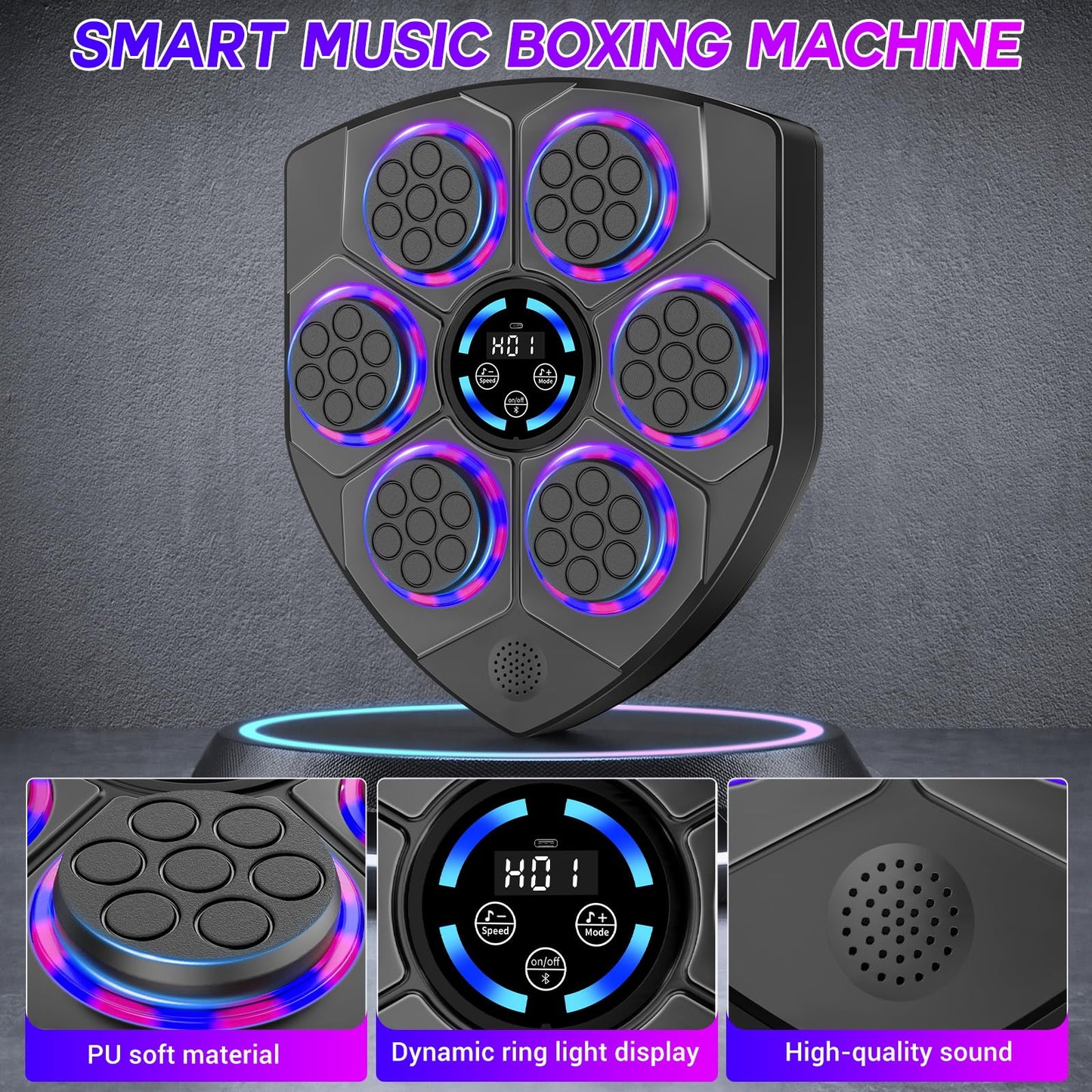 TGLLM Music Boxing Machine, Wall Mounted Boxing Machine with Gloves, Smart Music Punching Target for Kids Adult, LED Electronic Boxing Workout Machine with 9 Modes & 9 Speeds