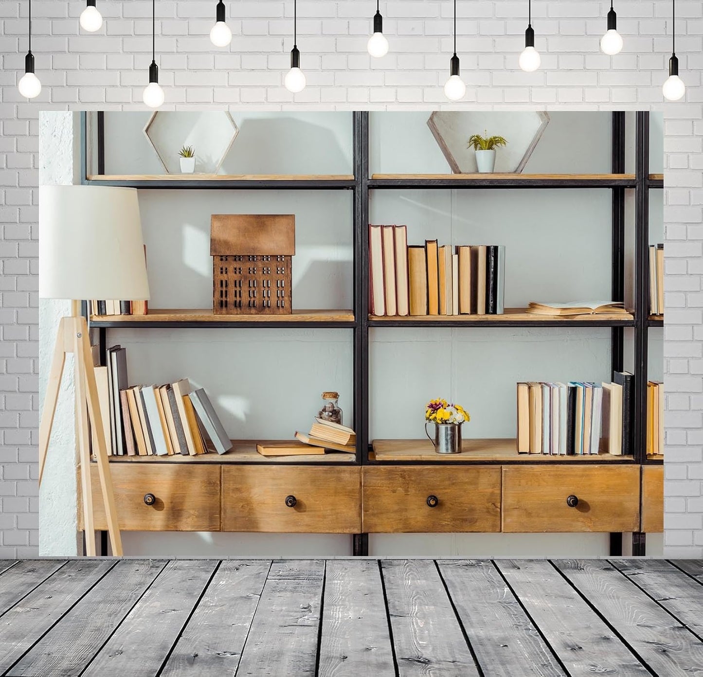 BELECO 8x6ft Fabric Living Room Bookshelf Backdrop Empty Room with Bookcase, Zoom Calls Video Recording Background Home