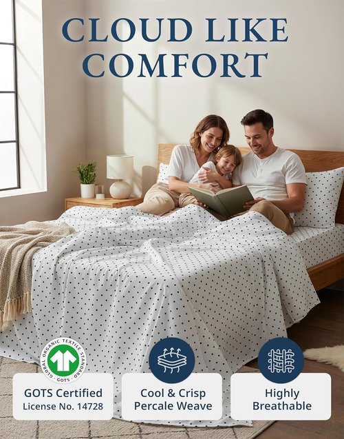 LANE LINEN 100% Organic Cotton California King Sheet Set - Naturally Cooling, Deep Pocket, Polka Dot Design