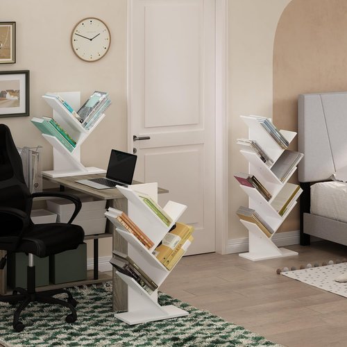 Furinno 7-Tier Tree Bookshelf - Stylish Angled Open Design for Room Decor | 8.4 x 15.7 x 39.4 Inches, White