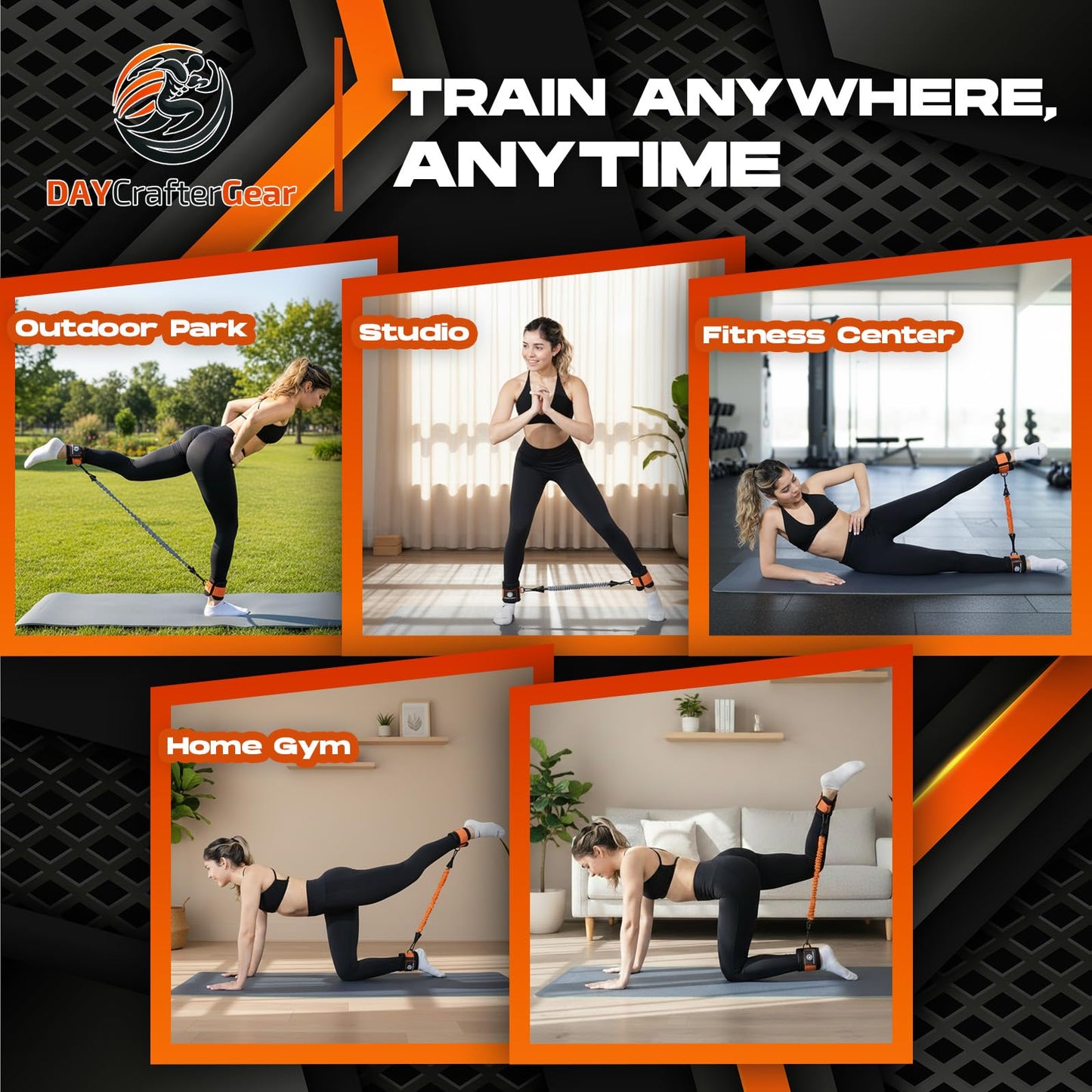 Ankle Resistance Bands with Cuffs & Bonus Fabric Resistance Bands for Working Out – Home Workout Set for Legs, Glutes, Yoga, Pilates, Strength Training Women & Men – Includes Bag & Guide