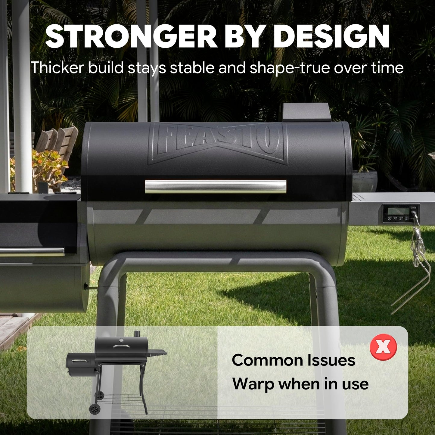 Feasto 30-Inch Heavy-Duty Charcoal Grill with Digital Temperature Control & 2 Meat Probes, Outdoor BBQ Grill with Offset Smoker, 832 Sq. In. Cooking Space for Backyard BBQ, Black & Grey
