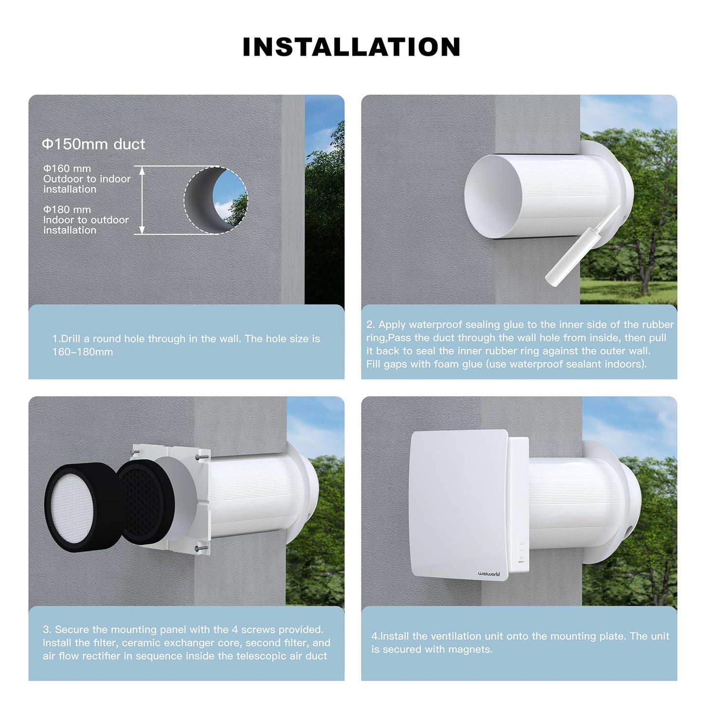 Weiworld Through Wall HEPA Ventilation Fan with WiFi & Remote Control, Ultra Quiet EC Motor Wall Vent, Fresh Air Intake & Air Exchange System for Bedroom, Home Office, Attic