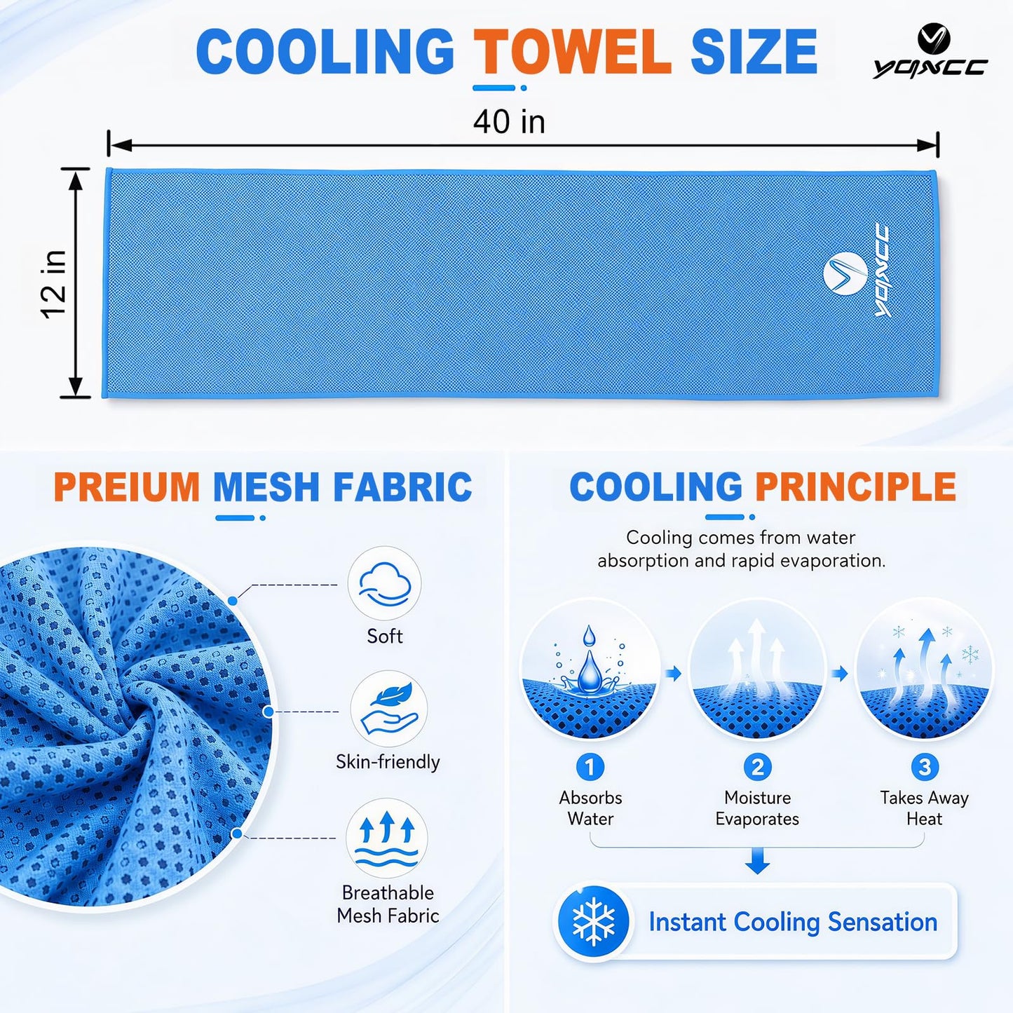 YQXCC 4 Pack Cooling Towels 40"x12", Cool Ice Towels for Neck & Face, Microfiber Soft Breathable Cool Rags for Gym Yoga Golf Running Camping Hot Weather
