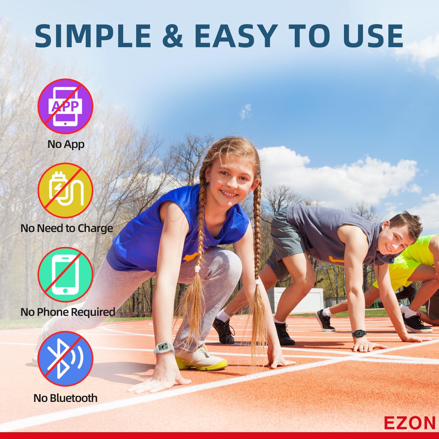 EZON T048 Digital Kids Watch for Teens Girls Boys,Sport Watch with Virtual Pet Cat Step Counter Stopwatch Pedometer Timer Alarm, No App Waterproof Fitness Tracker for Ages 7-18 (White)
