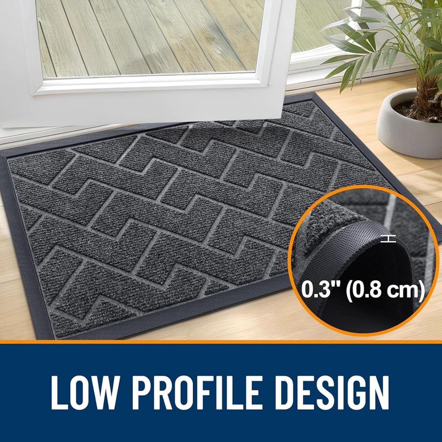 OLANLY Waterproof Front Door Mat - All-Season Indoor Outdoor Doormat | Sturdy Natural Rubber, Grey (59x35)