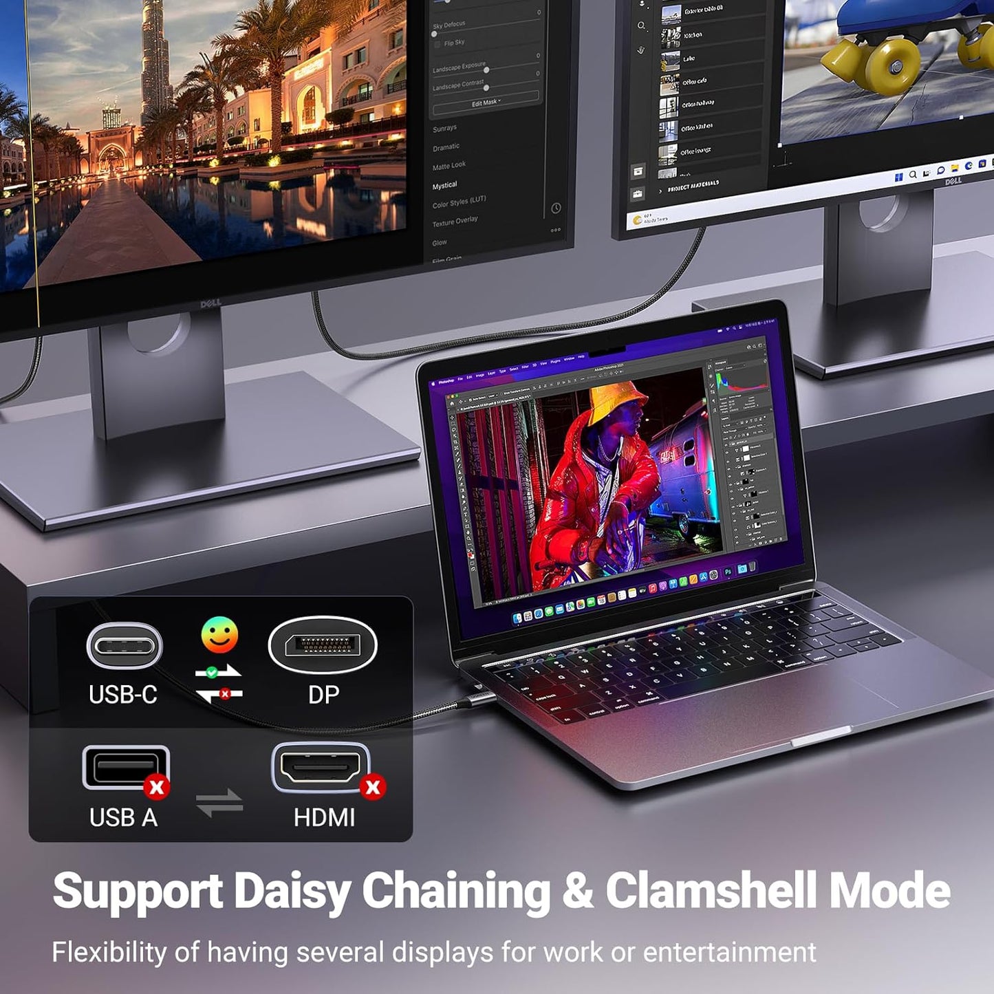1.4 8K@60Hz 4K@240Hz 4/3 32.4Gbps 17, 6.6FT UGREEN USB C to DisplayPort Cable Unidirectional Thunderbolt to DisplayPort