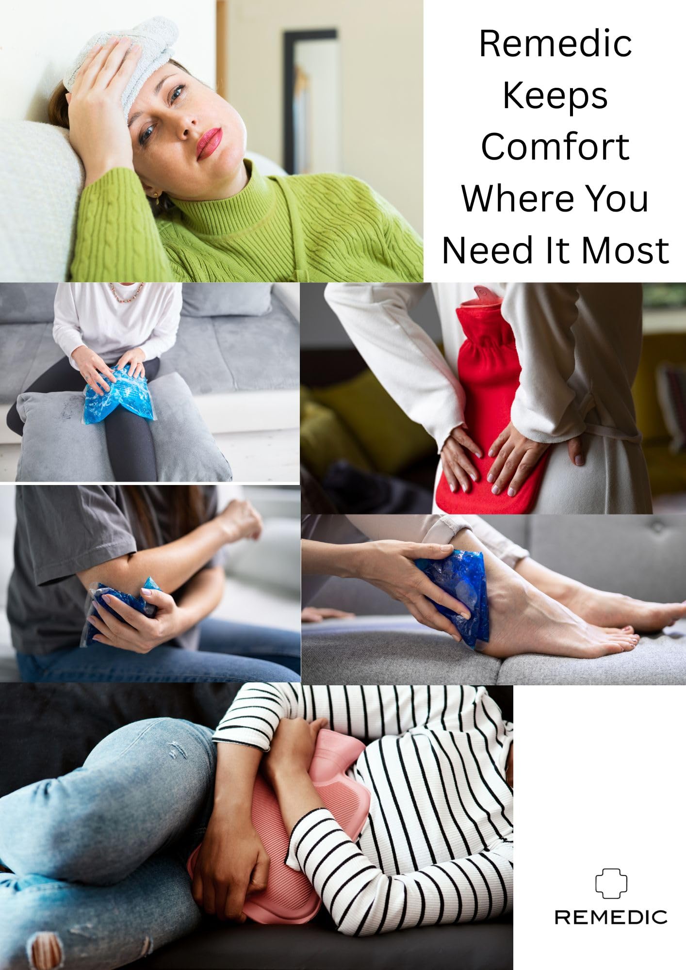 Remedic Soft Wrap Bandage for Hot & Cold Packs – Adjustable Fabric Support for Neck, Head & Joints – Comfortable, Quiet Hold Without Harsh Fasteners – Washable & Reusable