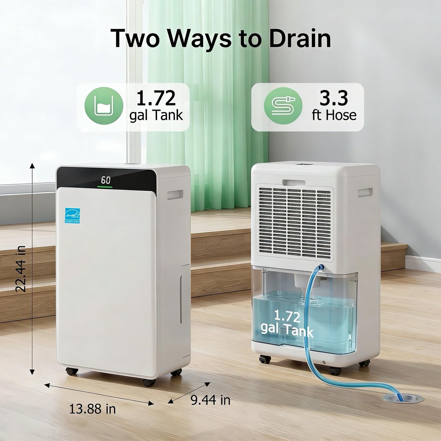 Ludatido 2026 Upgraded ENERGY STAR Dehumidifier, 80 Pint/Day, 5000 Sq.Ft for Whole Home & Basement, 1.72 Gal Tank, 35dB Quiet, Child Lock, Sleep/Fan/Dry Modes, 24H Timer & Auto Continuous Drain