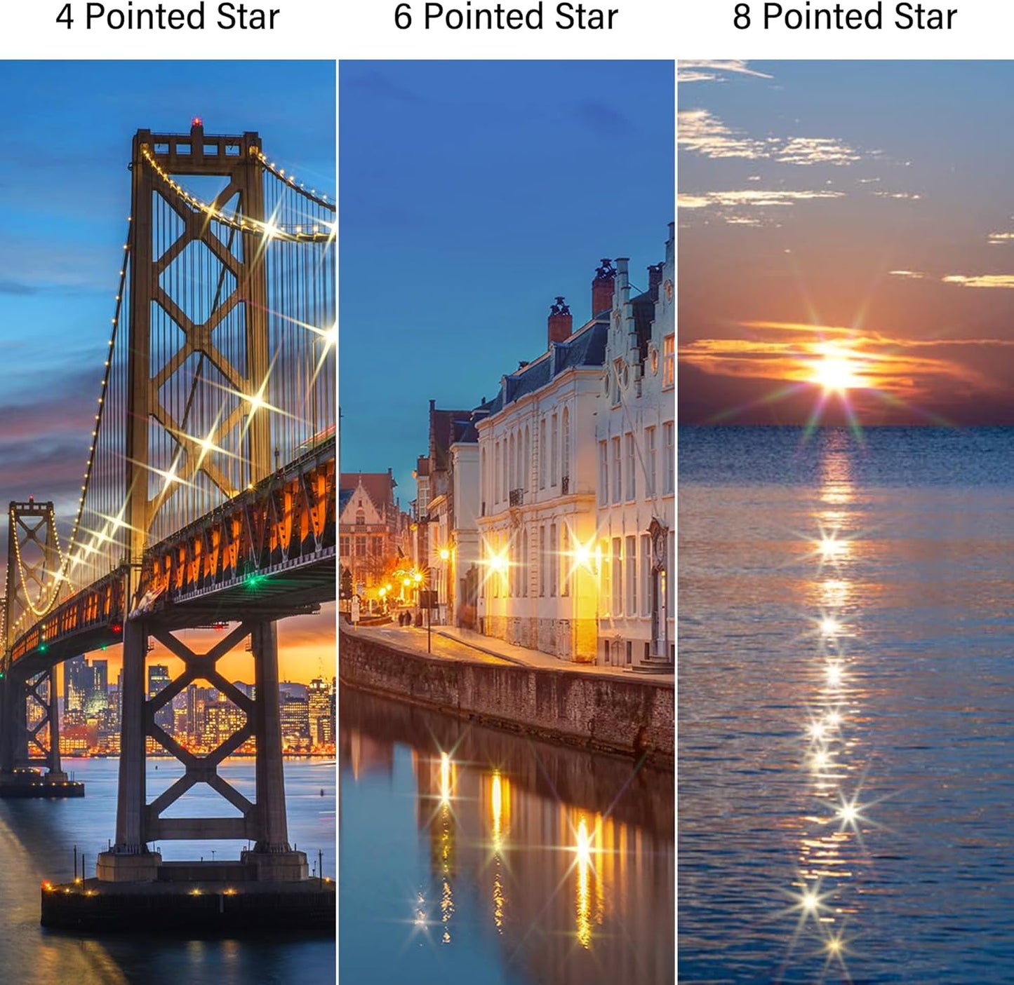 Walking Way 52mm 3pcs, 4/6/8 Set Variable Starburst Filter Kit Point Short Line Star Effects Filter with Rotatable