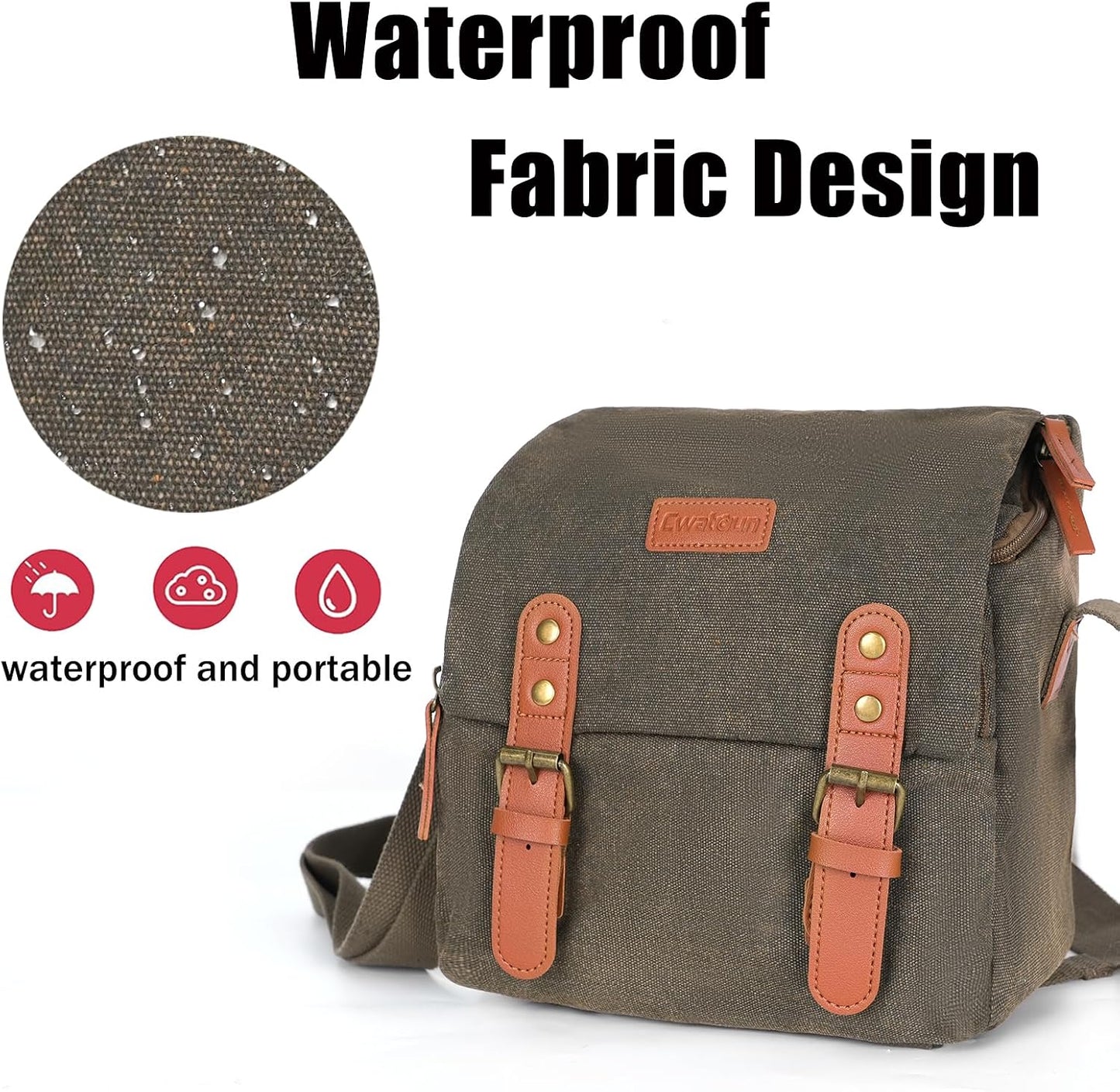 Cwatcun Small Camera Bag Compact Canvas Camera Messenger Bag, Digital Camera Shoulder Case, Travel Photography Bag