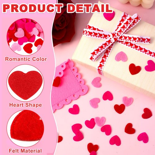 MARFOREVER 500 Pcs Red Rose Pink Heart Confetti Felt, Valentines Day Confetti Love Hearts Shaped Sprinkles Table Scatter for Romantic Weddings Valentines Day Engagement Party Decorations