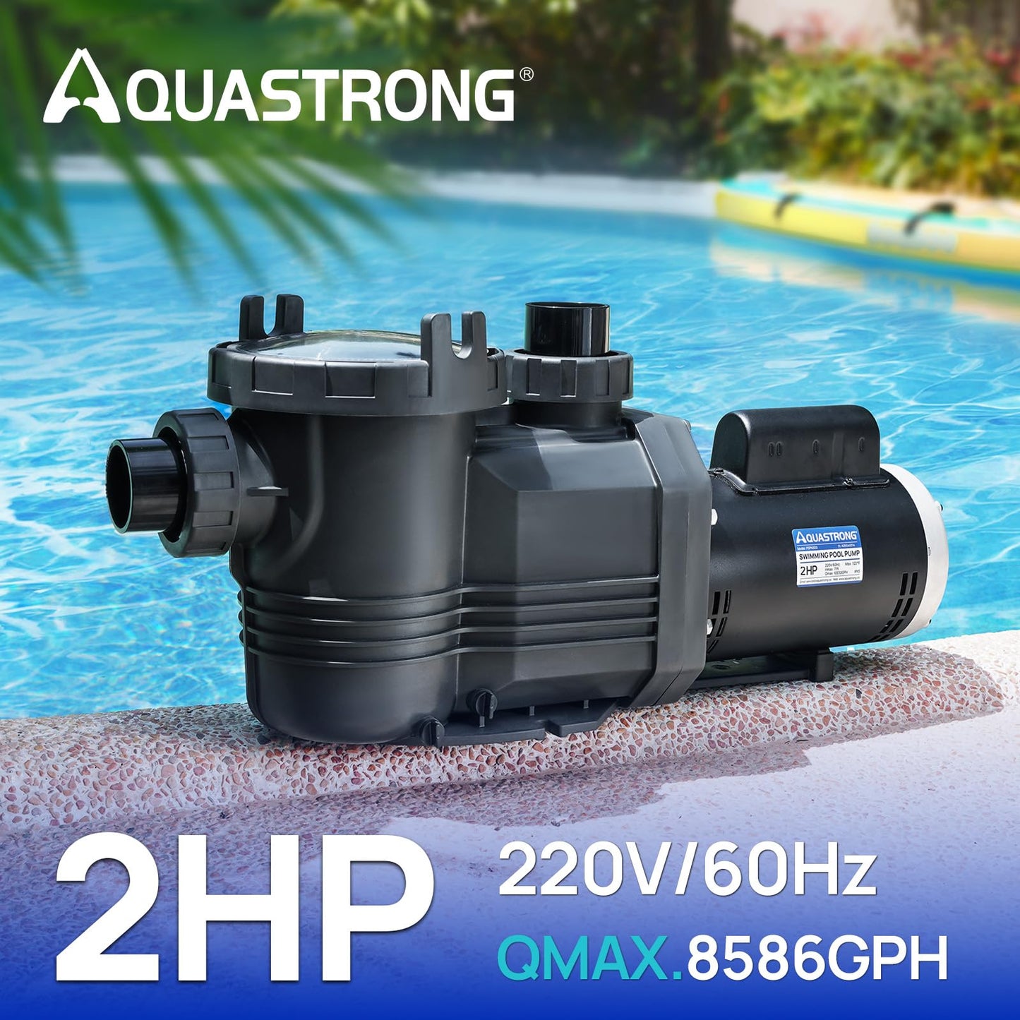 AQUASTRONG In/Above Ground Pool Pump Pure Copper Motor Energy Efficient High Flow Powerful Self Primming Swimming Pool Pumps with Filter Basket, Black