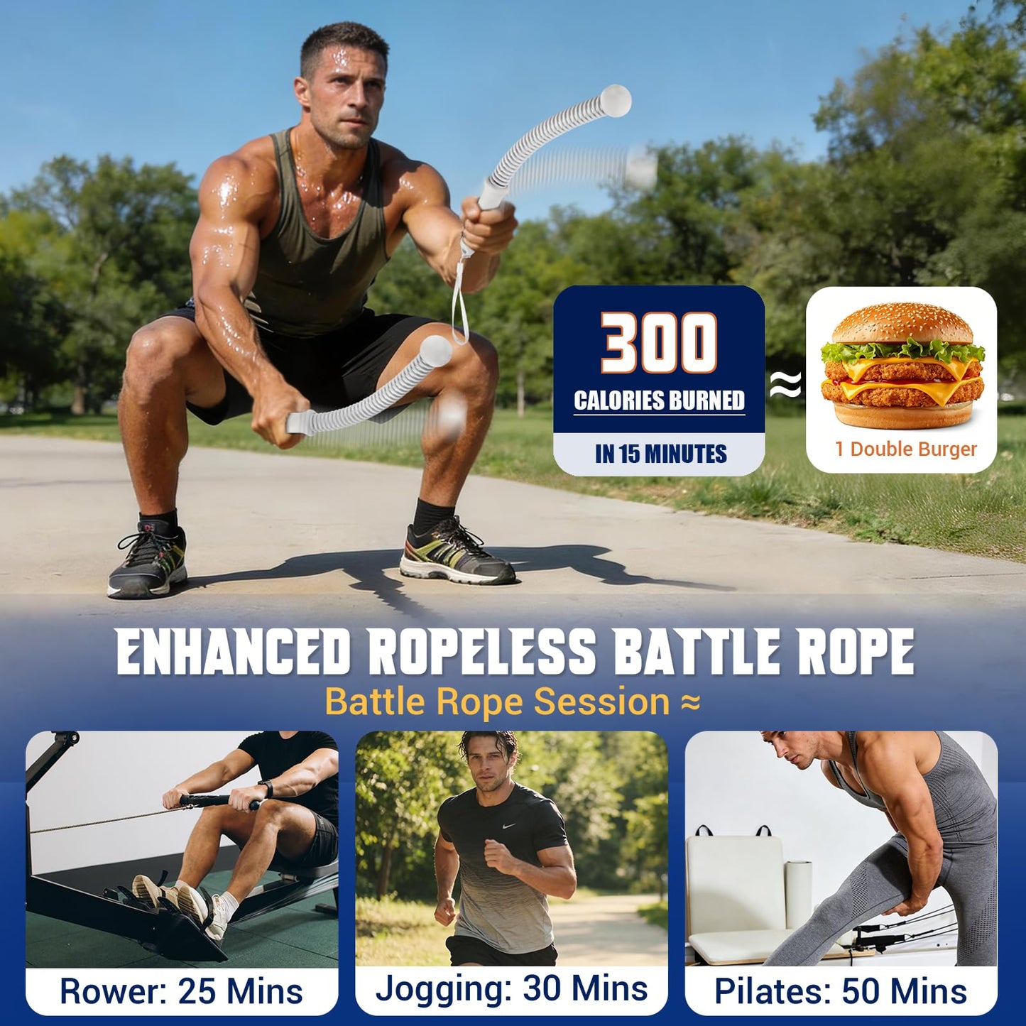 Weighted Ropeless Battle Ropes for Home Gym, Heavy Duty Portable Cordless Battle Rope with Grip Strengtheners & Poster, Battle Rope Sticks for HIIT, Strength & Quiet Cardio Training Men & Women(2PCS)