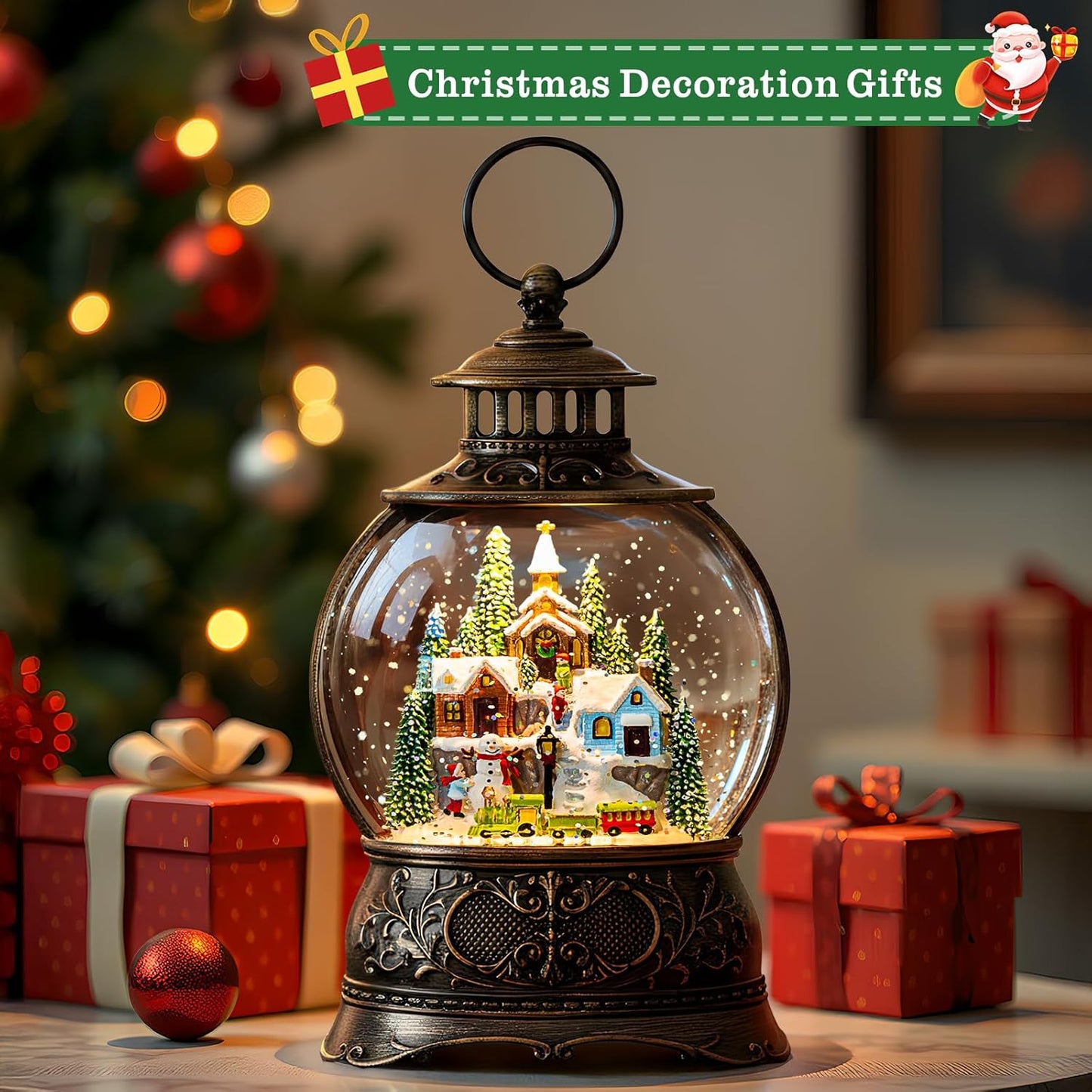 Regine Switzerland Christmas Snow Globe - Musical Snowy Train Lantern with 6-Hour Timer & USB/Battery Operated | Perfect Holiday Decoration Gift