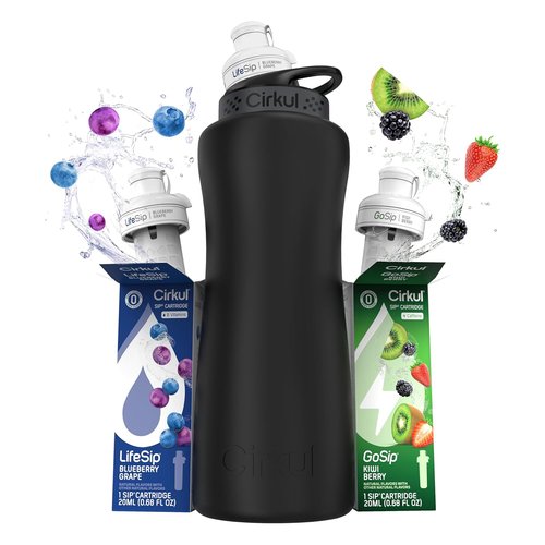 Cirkul 32oz Matte Black Stainless Steel Water Bottle Starter Kit - Includes 2 Flavor Cartridges