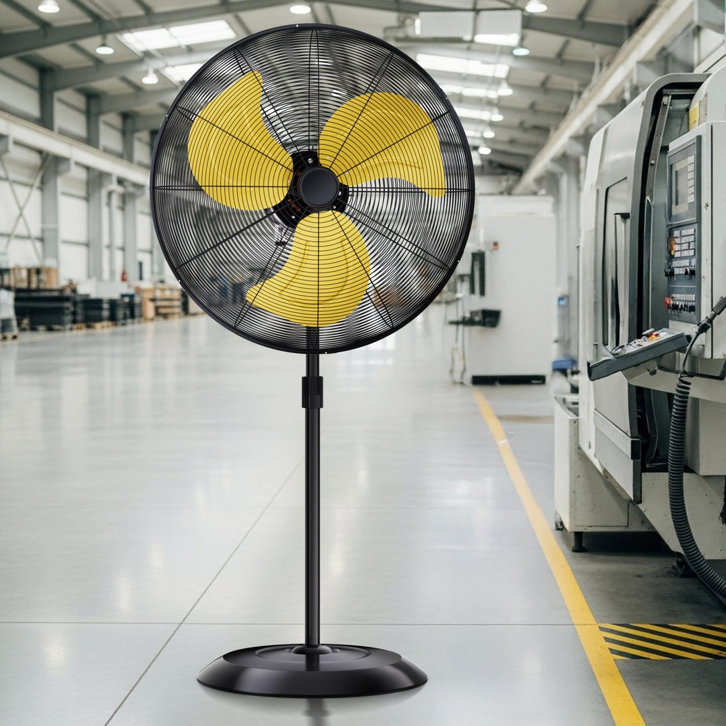 Uthfy 24" 8000 CFM Outdoor Pedestal Fan Oscillating, High Velocity standing fan with 3 Speed, Adjustable Height, Industrial Fans Heavy Duty, 120° Cooling for Warehouse, Garage, Gym, Patio, Yellow