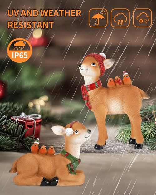 iStatue Reindeer Christmas Decoration - 5.5'' Resin Buck and Doe Set | Indoor Holiday Home Decor