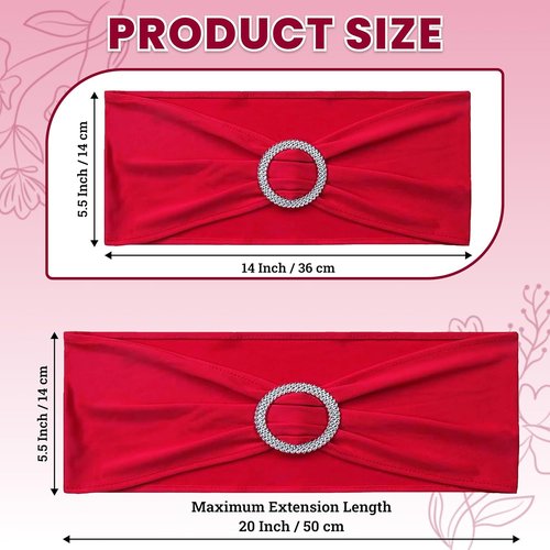 MDS Spandex Chair Sashes - 200 Pack Elastic Stretch Bands with Buckle Slider for Wedding Decor | Red