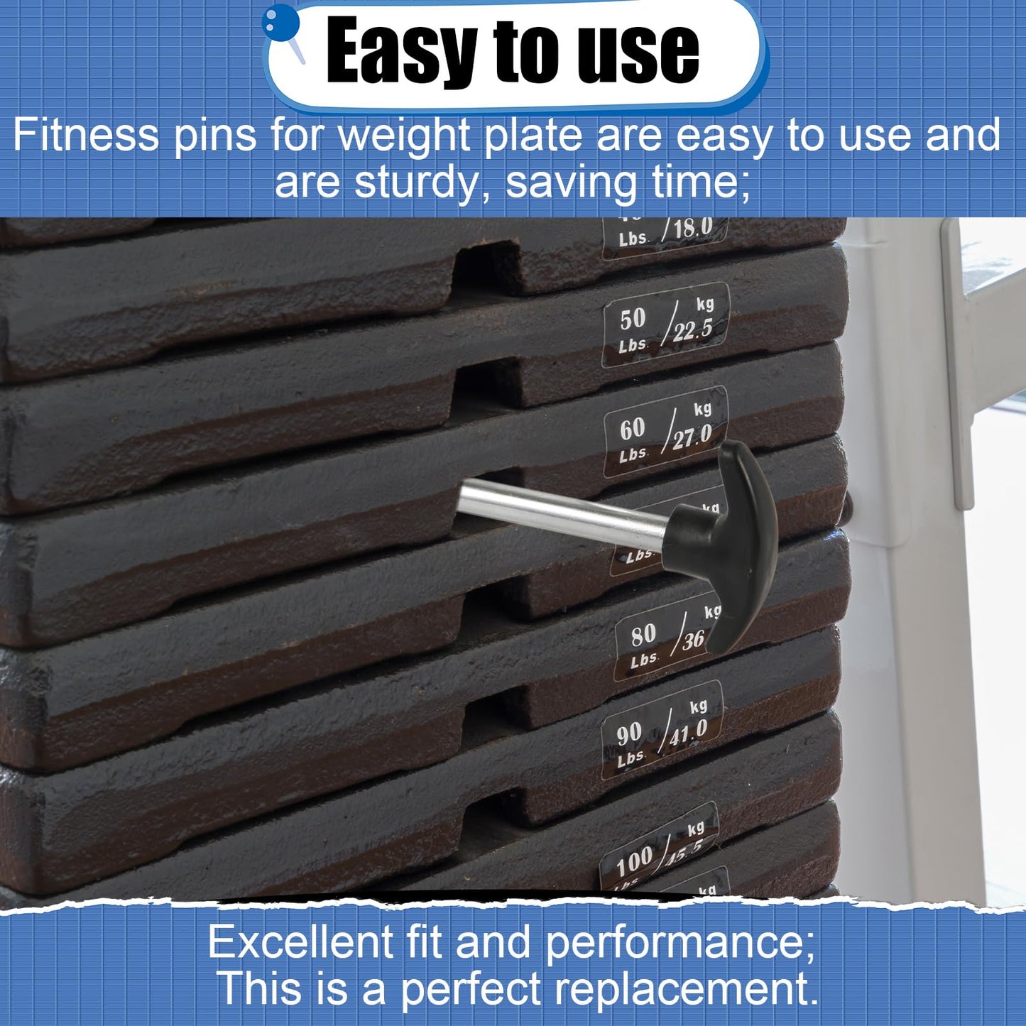 NQEUEPN Crescent-Shaped Weight Stack Pin, Pin Tensile 3/8 Inch Diameter 4.4 Inch Locking Space Heavy-Duty Gym Pin Weight Plate Pin for Home Gym Exercise Machine Accessories, Black, Silver