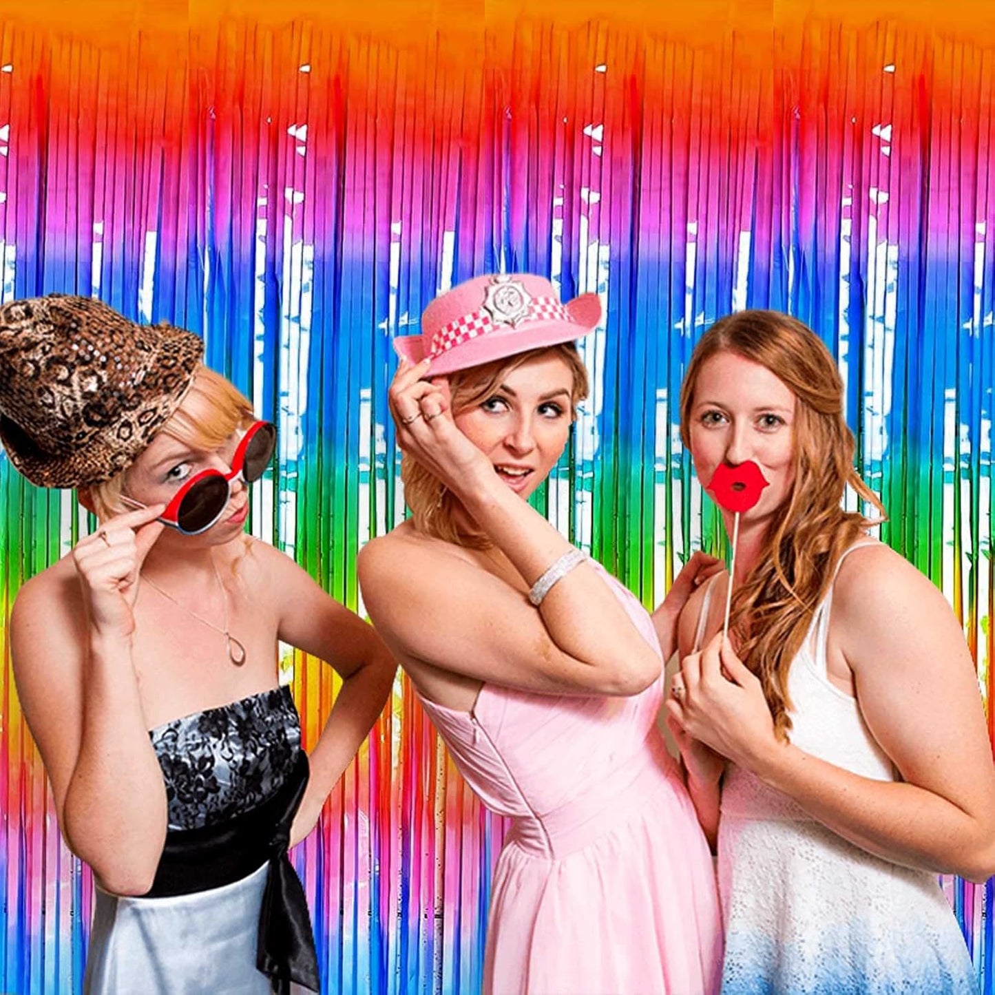 Rainbow Tinsel Foil Fringe Curtain Backdrop by [Brand Name] - 8 Pack Metallic Streamers for Parties | 3.28Ft x 8.2Ft