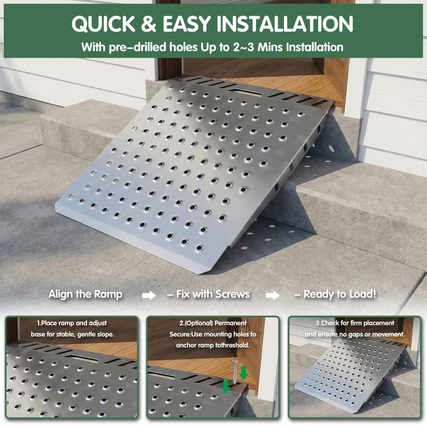Shed Ramp 29" L x 24" W, Heavy-Duty Shed Ramp for Riding Mower,Garage, Doorway Lawn, Tractor, Wheelchairs, Golf Cart(Silver Spray Paint, 2pcs)