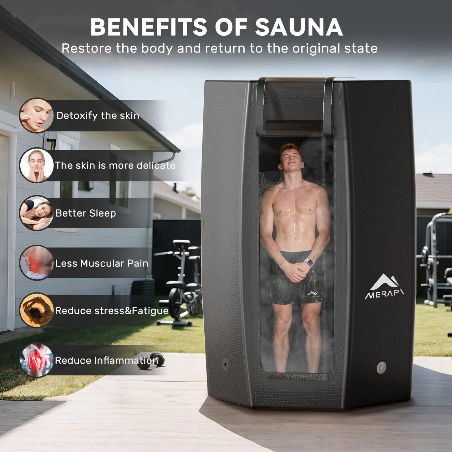 Merapi Premium Portable Inflatable Sauna - Professional Brushed PVC (44.97lbs), Sets Up in 3 Mins, More Portable Than Wood Saunas/More Durable Than Oxford Fabric, for Home SPA/Gym/Travel