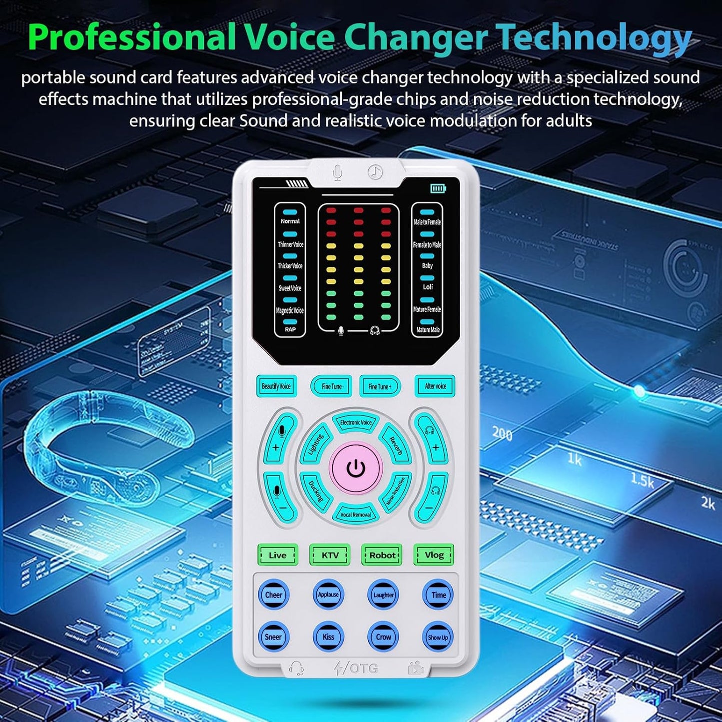 ZJchao 15 Portable Voice Changer Device Sound Effects Machine with Voice Modes Noise Reduction Sound Card for Streaming